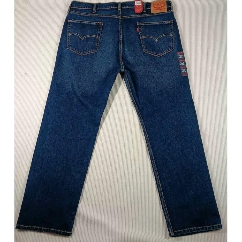 Levis 505 Jeans Mens 42x30 Blue Regular Fit Straight Leg Medium Wash Denim Pants